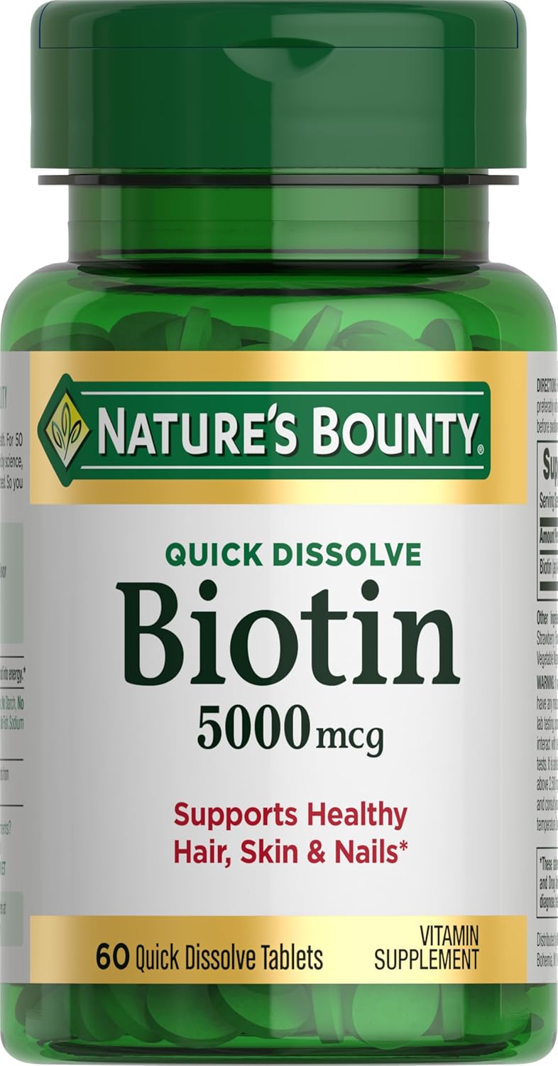 Nature's Bounty Biotin 5000 mcg, 60 Quick Dissolve Tablets for Hair, Skin & Nails - görsel 1