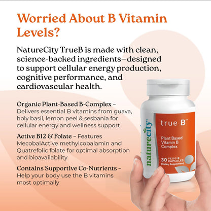 NatureCity True-B Plant-Based Super B Vitamin Complex – 30 Veggie Capsules