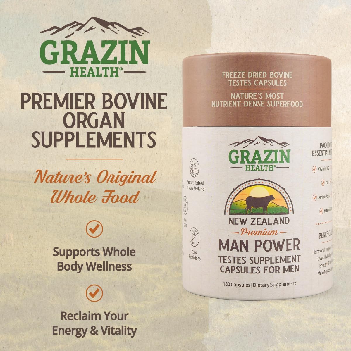 Grass Fed Bovine Testes Man Power Capsules (30 Day Supply) - görsel 2
