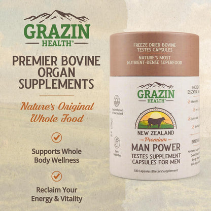 Grass Fed Bovine Testes Man Power Capsules (30 Day Supply)