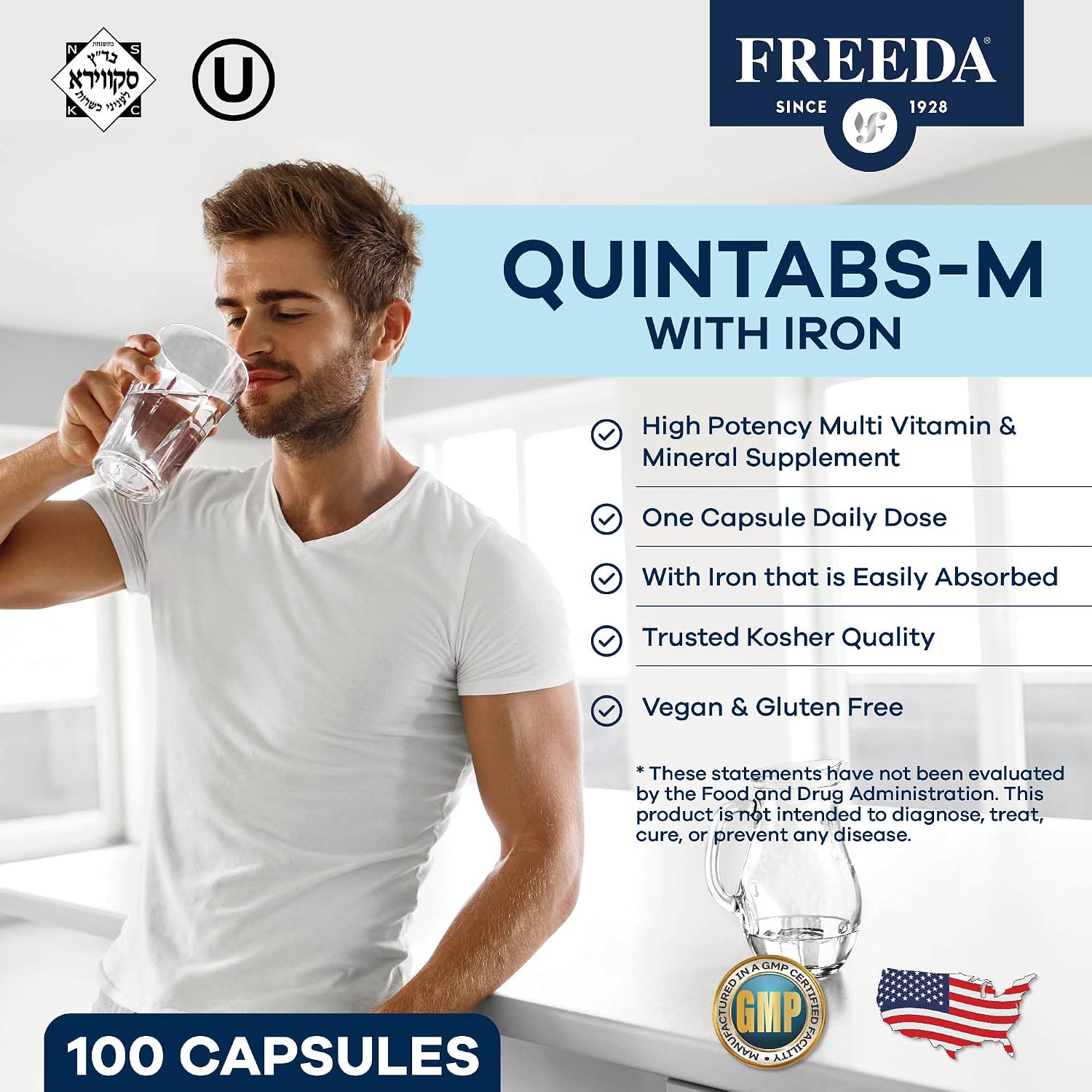 FREEDA Quintabs-M with Iron Multivitamin - Kosher, Vegan, One Daily - görsel 2