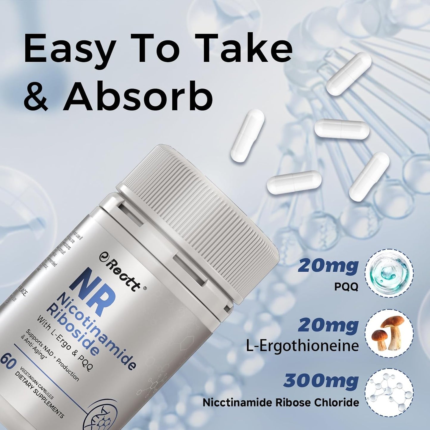 NR Nicotinamide Riboside Supplement 300 mg with L-Ergothioneine and PQQ - 60 Capsules - görsel 3