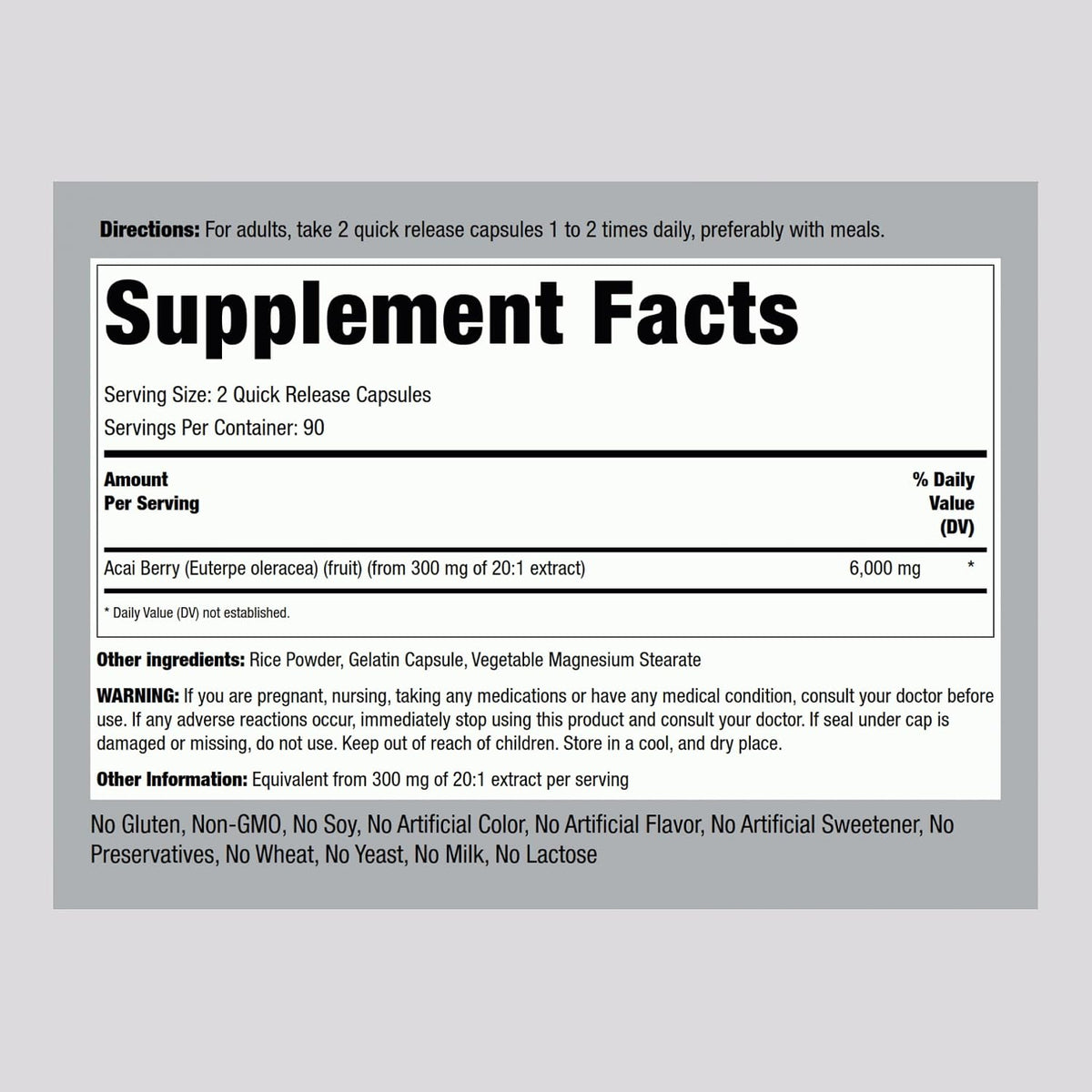 Piping Rock Acai Berry Supplement | 180 Capsules | Triple Strength Extract | Non-GMO & Gluten-free - görsel 2