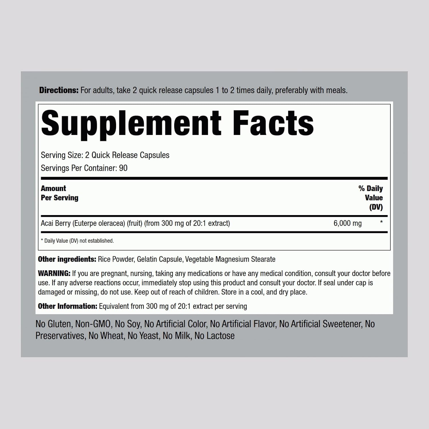 Piping Rock Acai Berry Supplement | 180 Capsules | Triple Strength Extract | Non-GMO & Gluten-free - görsel 2