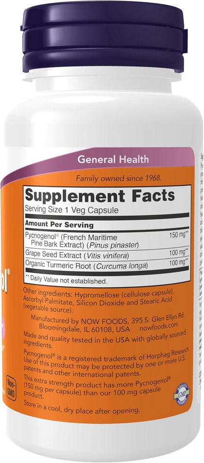 Now Supplements, Extra Strength Pycnogenol® 150mg, 60 Vegan Capsules