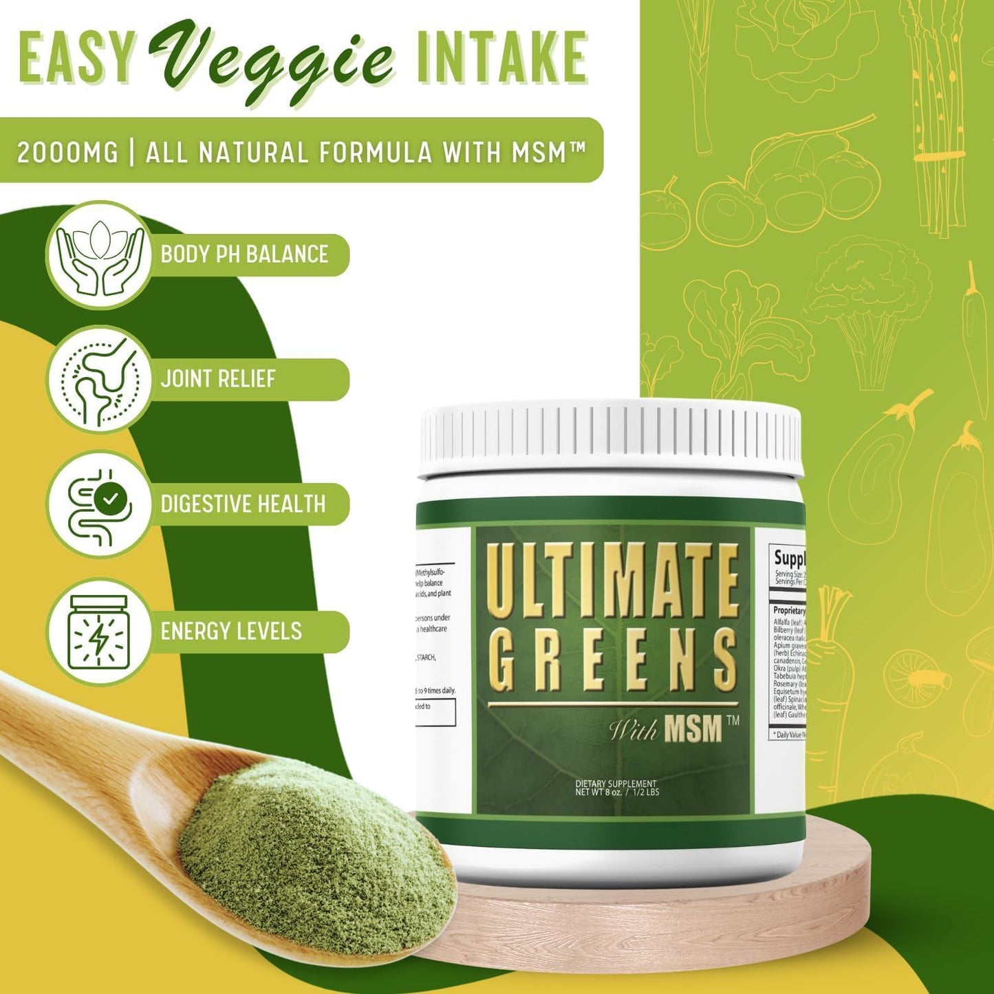 Ultimate Greens with MSM Powder – Vegan Superfood Vegetable Drink (6 Month Supply) - görsel 3