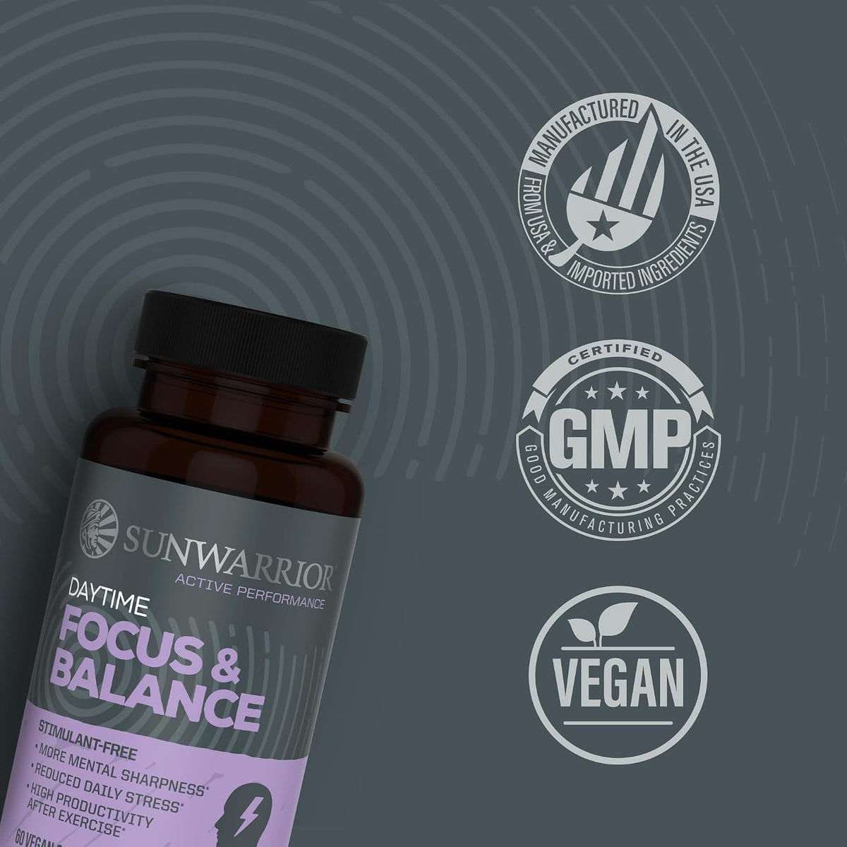 Sunwarrior Active Focus & Balance - Adaptogenic Nootropic Blend with Ashwagandha, Rhodiola, Reishi and 5-HTP (60 Vegan Capsules) - görsel 3