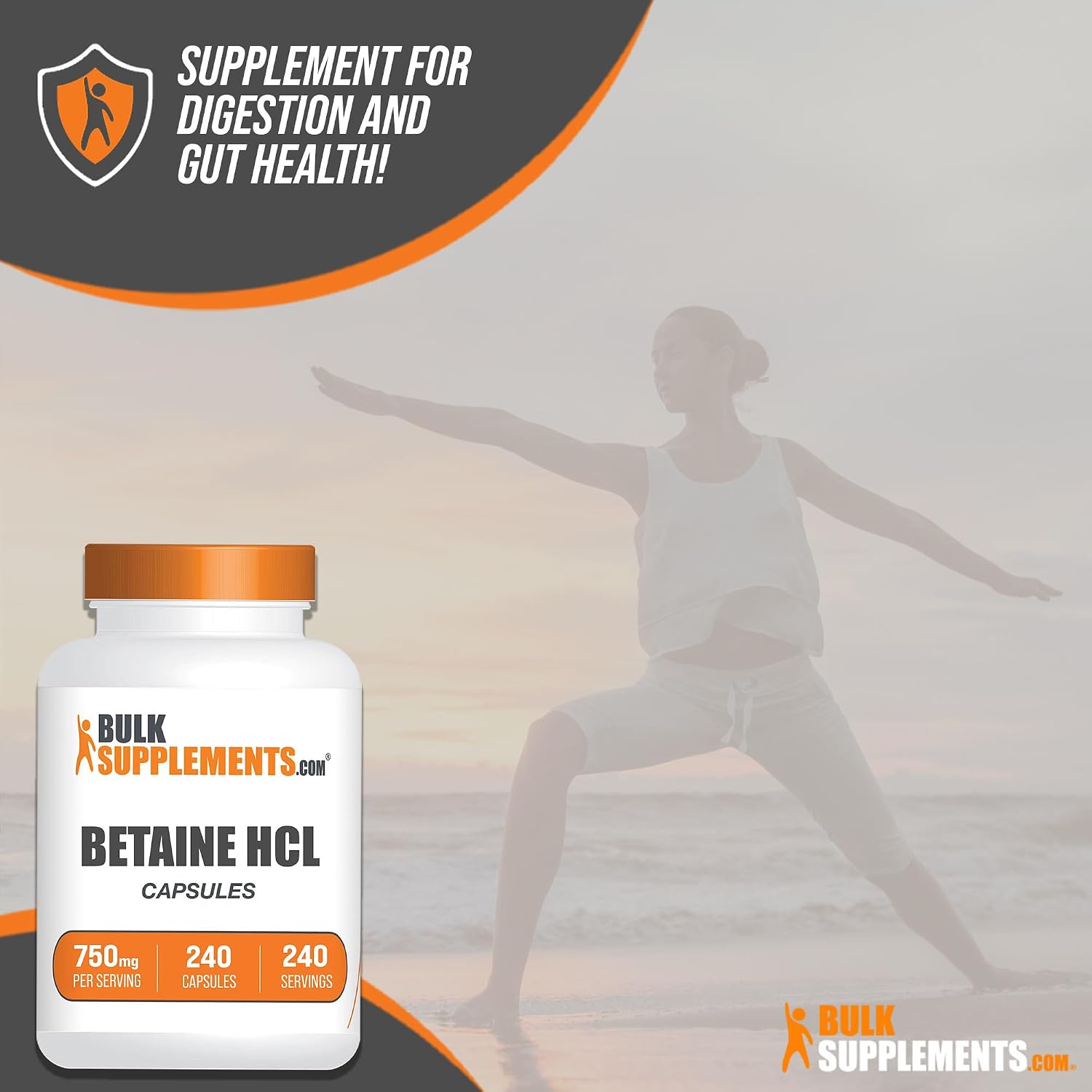 BulkSupplements.com Betaine HCl Capsules - Betaine Hydrochloride Supplement for Digestive Support, 750mg, 240 Capsules - görsel 5