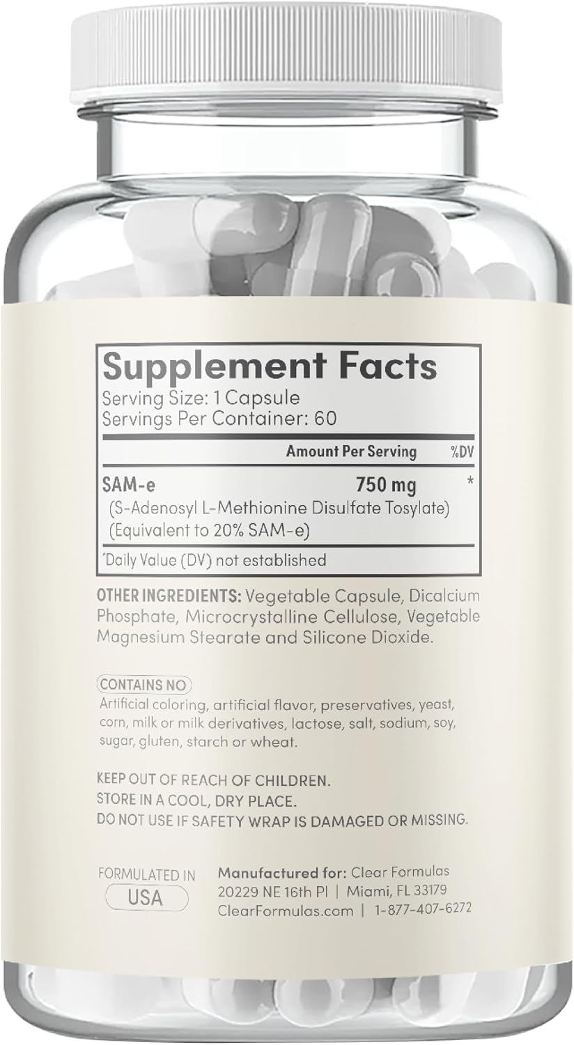 Clear Formulae Bioactive SAM-e 750mg - High Strength SAM-e Supplement with Biologically Active S,S Form - görsel 8