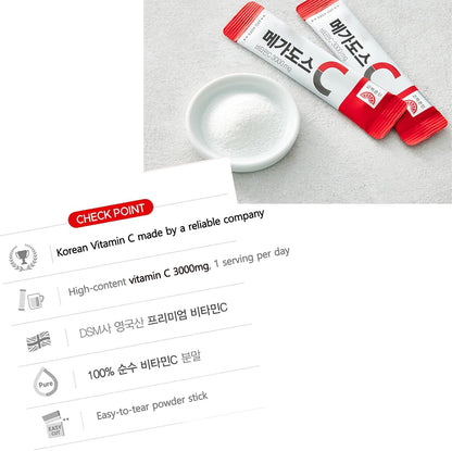 Korean Vitamin C 3,000mg, Powder Stick Individual Packets, 1 Stick per Day, 90g