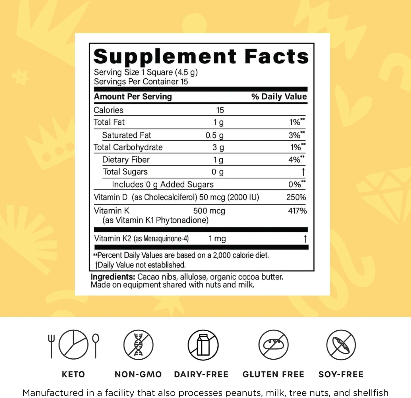 FX Chocolate Sunshine - Vitamin D Sugar-Free Chocolate, 2000 IU D3 with Vitamin K, Keto-Friendly, Box of 15 - görsel 7