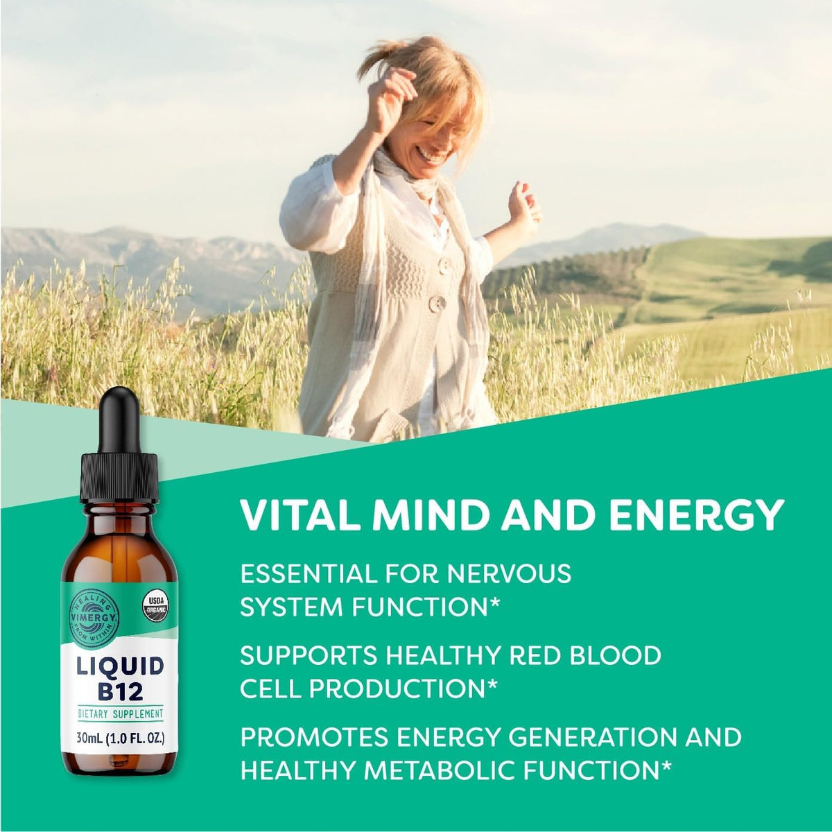 Vimergy USDA Organic Liquid Vitamin B12 Supplement – 2500 mcg, Methylcobalamin & Adenosylcobalamin - görsel 2