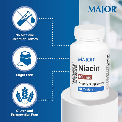 Major Niacin 500mg Tablets, 100 Tablets