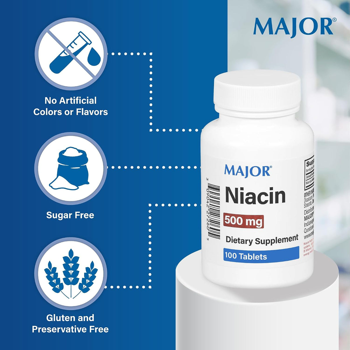 Major Niacin 500mg - Food Supplement - 100 Tablets - görsel 3