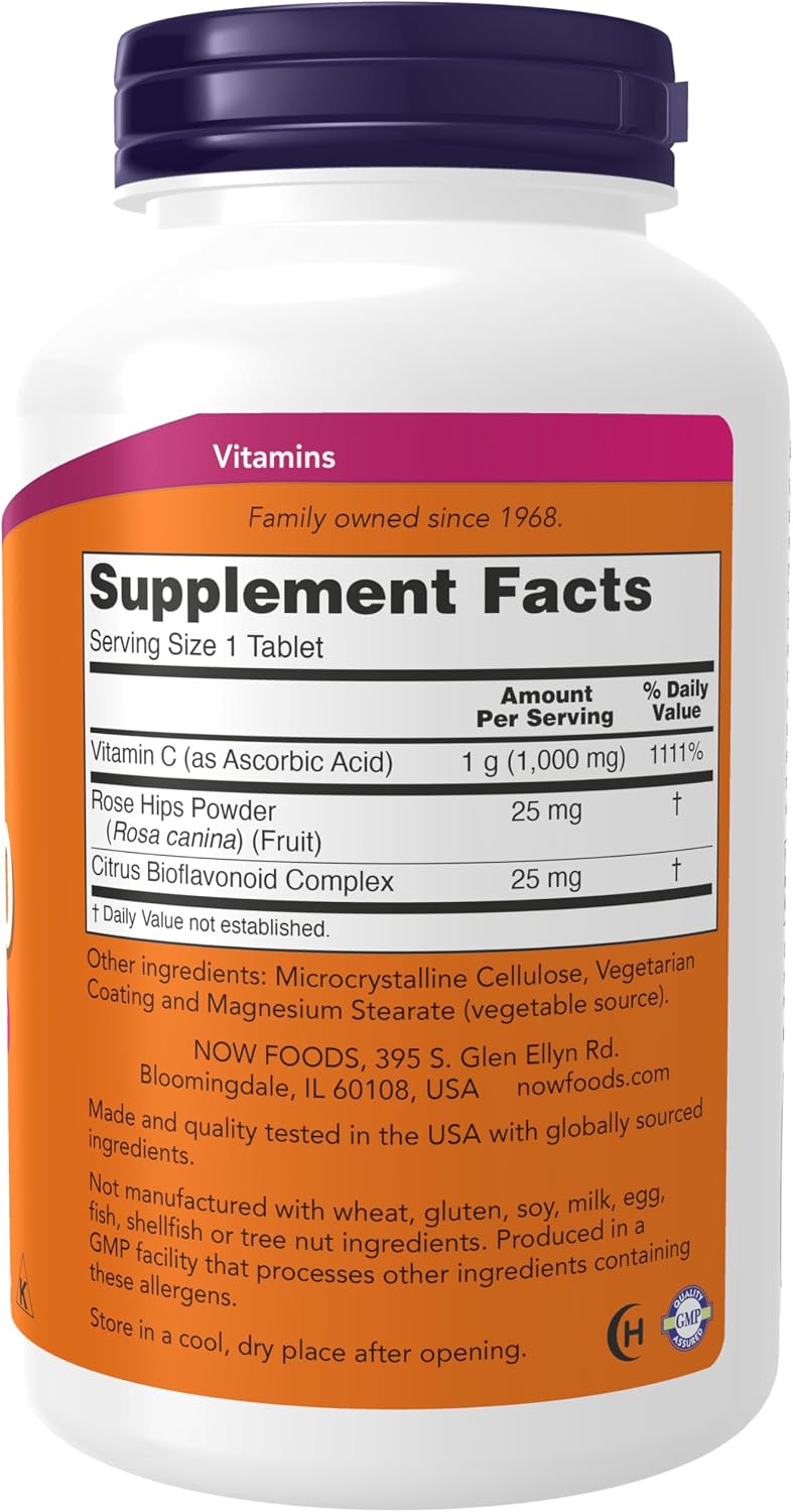 NOW Supplements Vitamin C-1000 with Rose Hips and Bioflavonoids, 250 Tablets - görsel 2