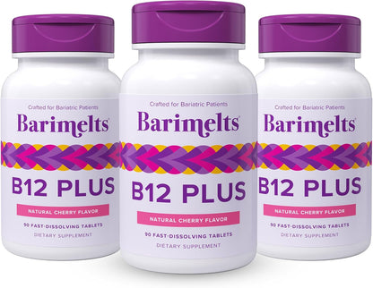 BariMelts Vitamin B12 Plus, 90 Fast-Dissolving Tablets (3-Month Supply) - Sugar-Free Bariatric Vitamins with B12, B6, Folate, Biotin, Natural Cherry Flavour