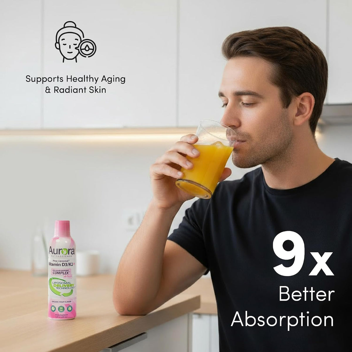 Aurora Nutrascience Mega-Liposomal Vitamin D3/K2+ with Vitamin C, Strawberry, 473 ml - görsel 5