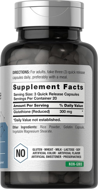 Horbäach Glutathione 300mg | 60 Capsules | Reduced Form | Non-GMO & Gluten-free Food Supplement