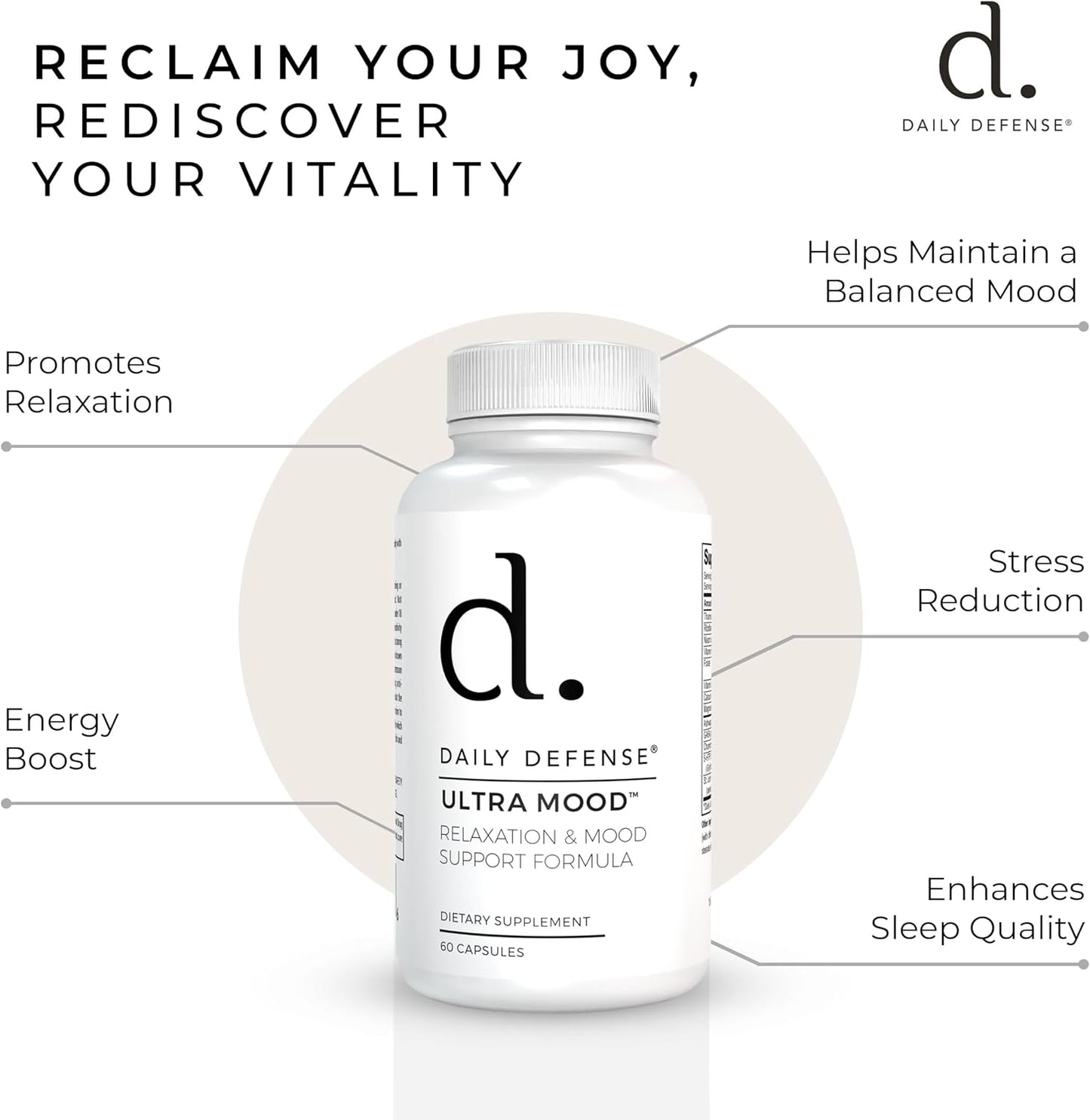 Daily Defence Ultra Mood Support Supplement - 60 Capsules - Mood Enhancer with 5-HTP, Ashwagandha, GABA & More - görsel 5