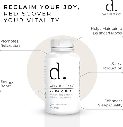 Daily Defence Ultra Mood Support Supplement - 60 Capsules - Mood Enhancer with 5-HTP, Ashwagandha, GABA & More