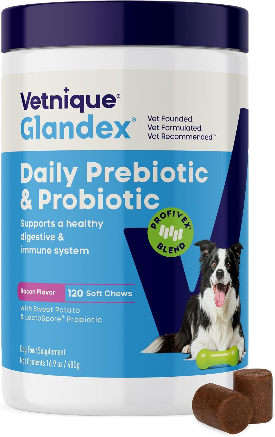 Vetnique Glandex Dog Probiotic Chews, Daily Probiotics for Dogs 5 Strains, Prebiotics & Digestive Enzymes for Gut and Immune Health, Vet Formulated for Occasional Diarrhoea (120ct Chews) - görsel 1