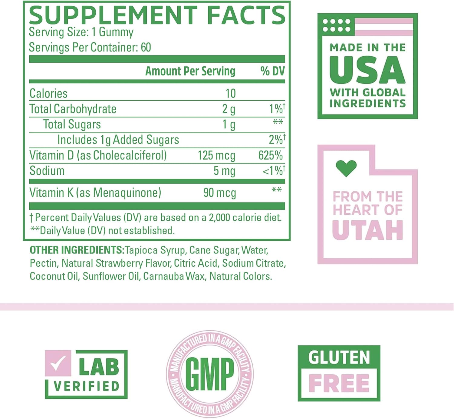 Zhou D3+K2 - Vitamin D3 K2 Supplement for Women and Men, Immune Support, Gelatine-free Gummy with 5000 IU D3 and MK-7 - 60 Veggie Gummies - görsel 2