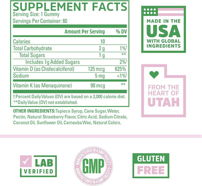 Zhou D3+K2 - Vitamin D3 K2 Supplement for Women and Men, Immune Support, Gelatine-free Gummy with 5000 IU D3 and MK-7 - 60 Veggie Gummies