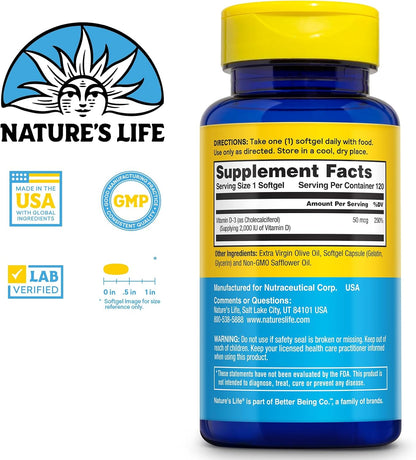 Nature's Life Vitamin D3 2000 IU (50 mcg) - 120 Softgels