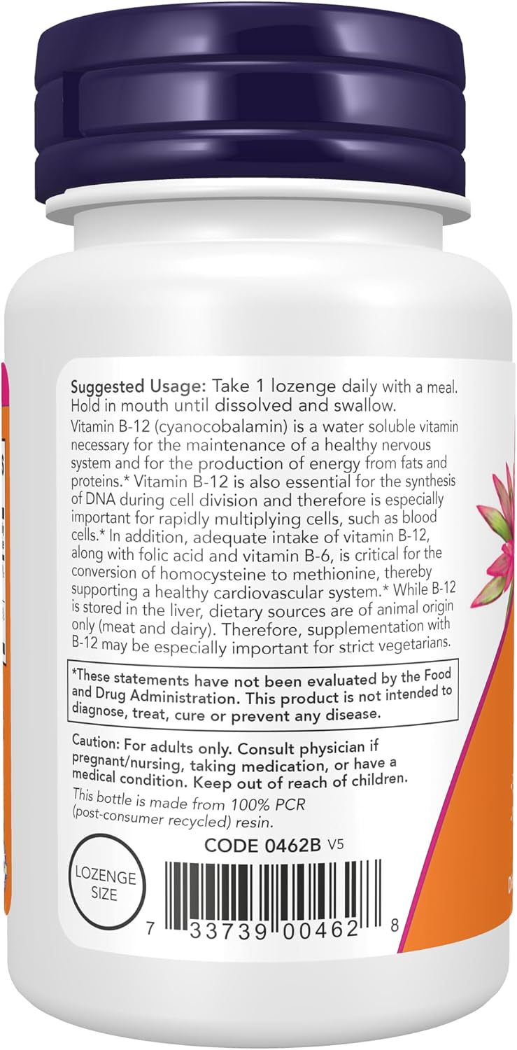 NOW Foods Vitamin B12 5000 mcg Lozenges with Folic Acid - görsel 3