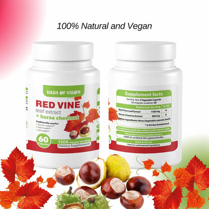 Dash of Vigour Red Vine Leaf Extract (Vitis vinifera) and Horse Chestnut Seed Extract, 1500 mg, 60 Capsules