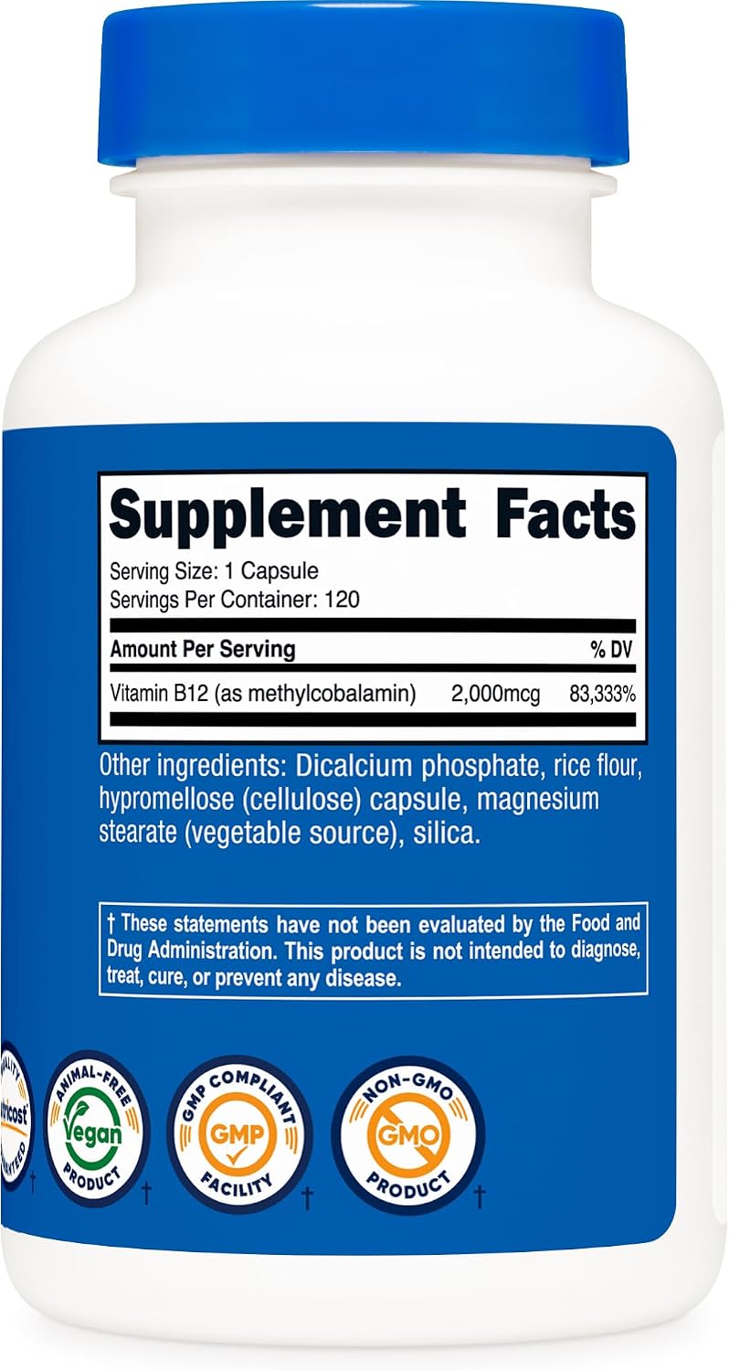 Nutricost Vitamin B12 (Methylcobalamin) 2000mcg, 120 Capsules - görsel 4