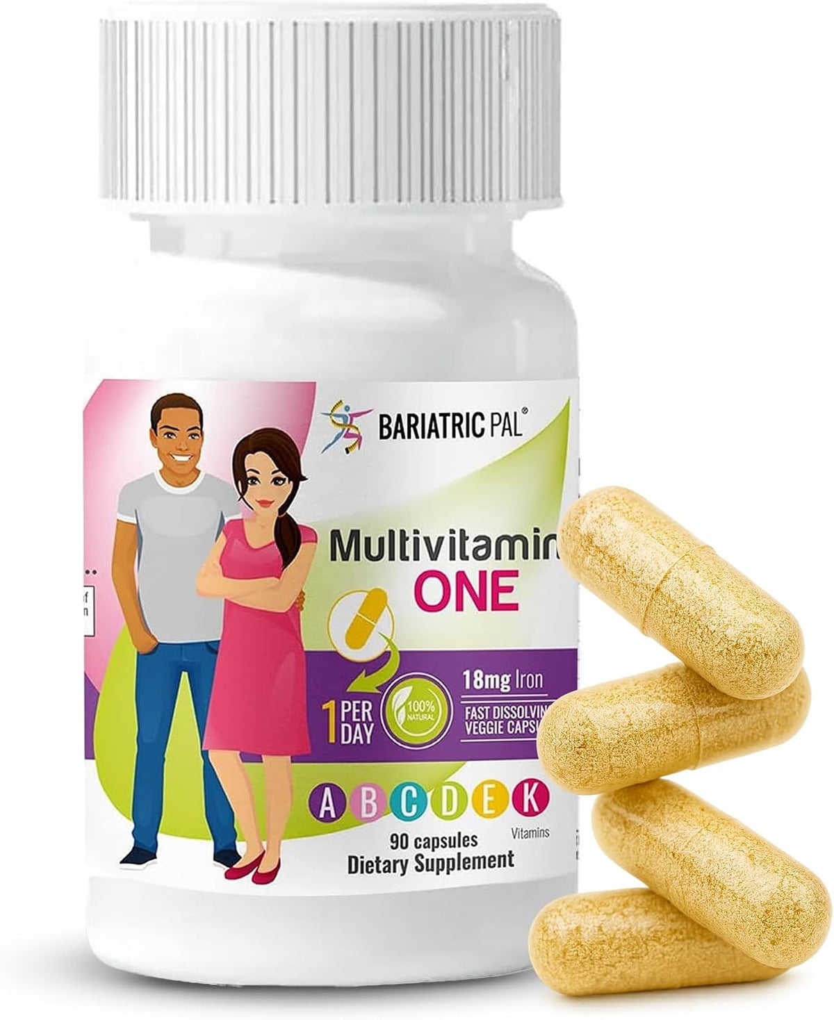 BariatricPal Multivitamin ONE - Daily Bariatric Multivitamin with 18 mg Iron, 90 Capsules - görsel 1