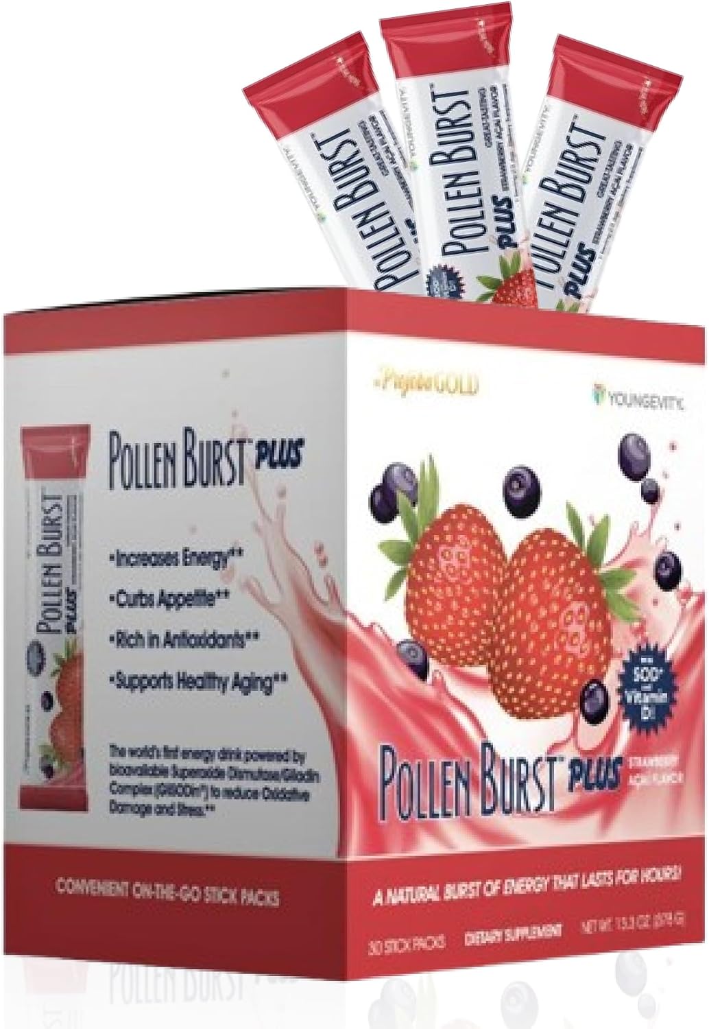 Youngevity Pollen Burst Energy Drink - Strawberry Acai, 30 Sachets - görsel 1
