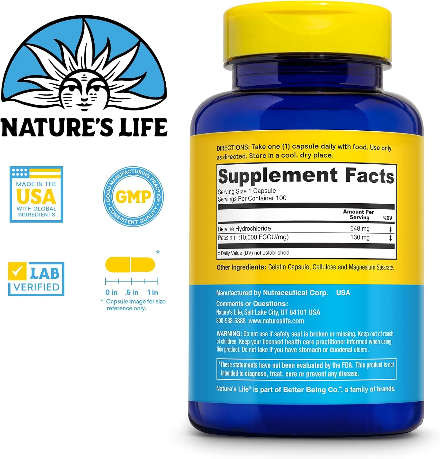 Nature's Life Betaine HCl with Pepsin – Digestive Health Support - görsel 2