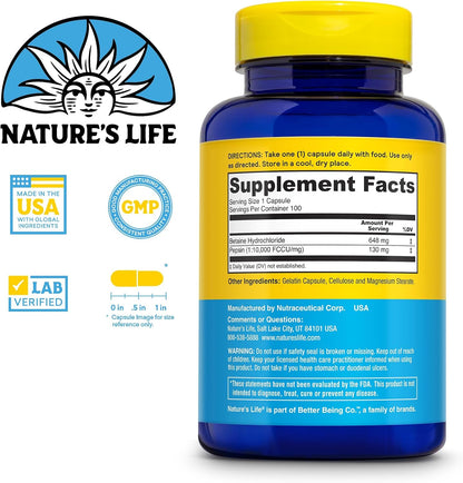 Nature's Life Betaine HCl with Pepsin – Digestive Health Support