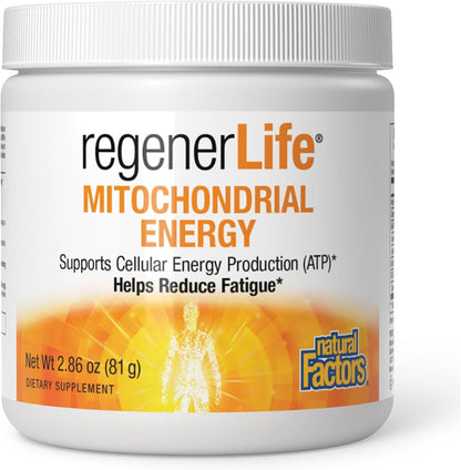 Natural Factors RegenerLife Powder - Mitochondria Support Drink Mix - Tropical Flavour - 81 g