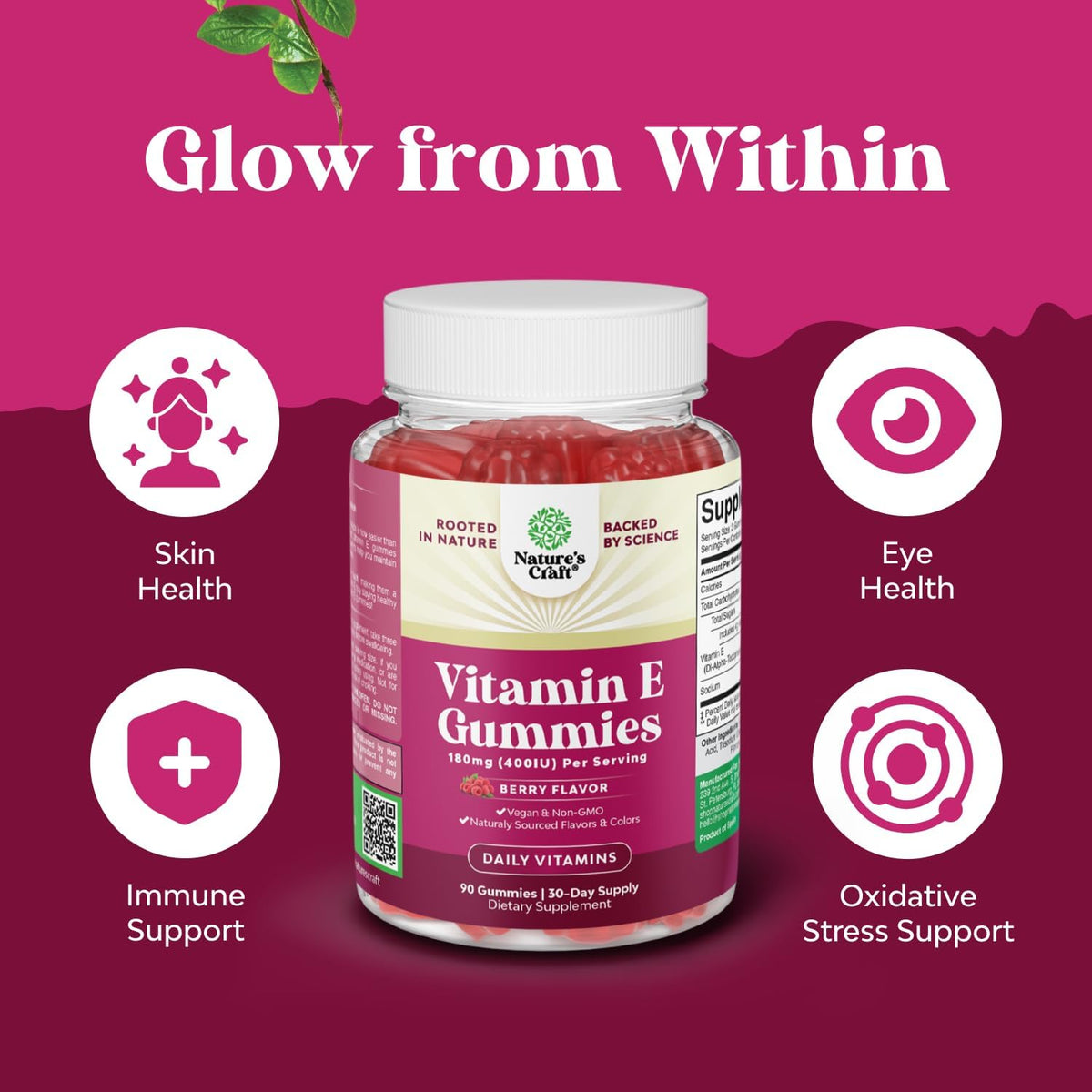 Natures Craft Vitamin E Gummies for Skin Care - High-Potency Vitamin E 400 IU Skin Supplement - Delicious & Easy-to-Take Supplement to Promote Health, Immune Support & Cellular Protection 90 Count - görsel 3