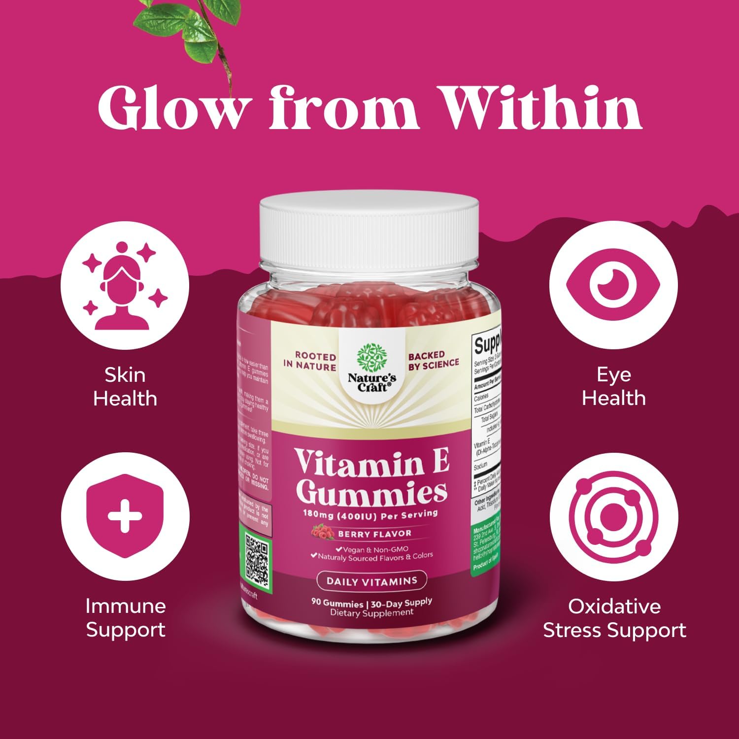 Natures Craft Vitamin E Gummies for Skin Care - High-Potency Vitamin E 400 IU Skin Supplement - Delicious & Easy-to-Take Supplement to Promote Health, Immune Support & Cellular Protection 90 Count - görsel 3