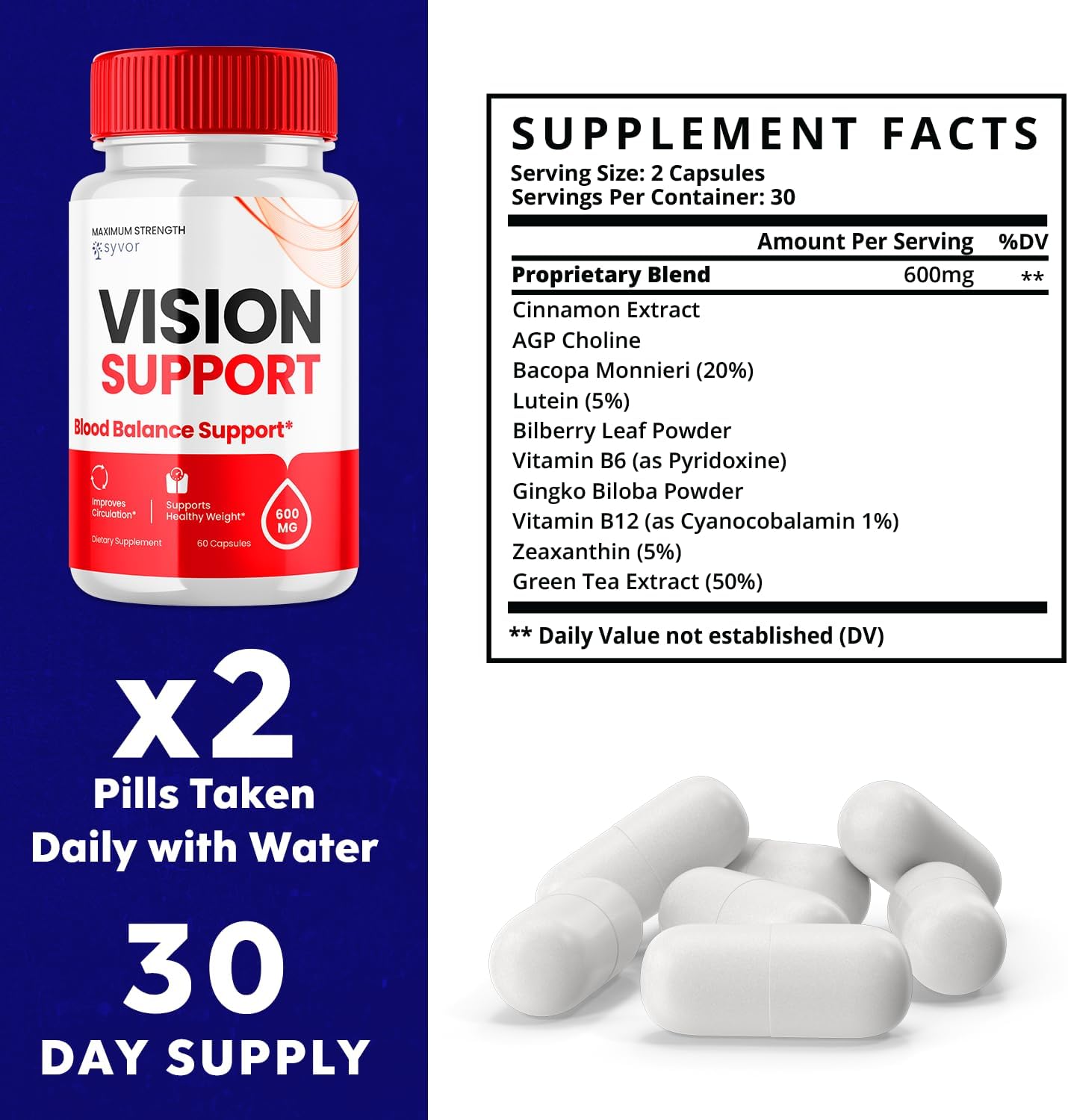 Vision Support Capsules - Maximum Strength Vision Support Capsules All Natural Formula Daily Vitamin Supplement - Vision Support Healthy Sugar Formula Advanced Healthy Eyes Capsules (60 Capsules) - görsel 2