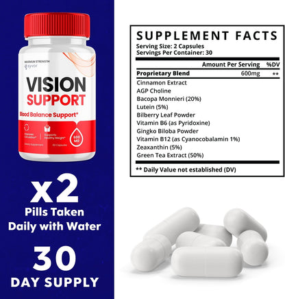 Vision Support Capsules - Maximum Strength Vision Support Capsules All Natural Formula Daily Vitamin Supplement - Vision Support Healthy Sugar Formula Advanced Healthy Eyes Capsules (60 Capsules)