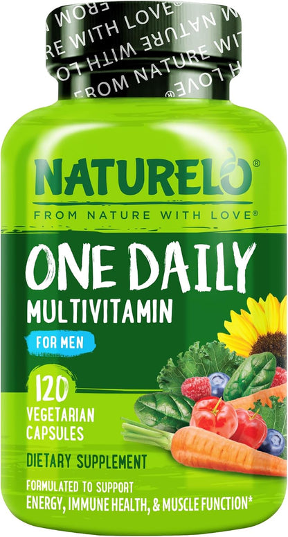 NATURELO Men's Multivitamin - One-a-Day with Vitamins, Minerals & Organic Whole Foods, Non-GMO, 120 Vegetarian Capsules