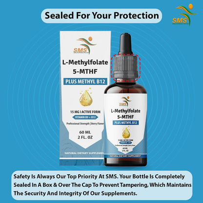 L-Methylfolate 15mg + Methyl B12 Liquid Drops, No Fillers, High Potency Sublingual Formula, Active 5-MTHF & Bioactive B12 for Normal Cognitive Function & Methylation Support, Berry Flavour (60ml)