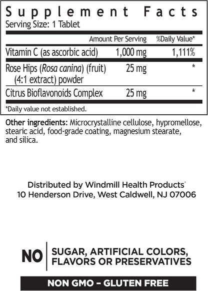 Windmill Vitamin C 1000mg Time Release with Rose Hips and Bioflavonoids
