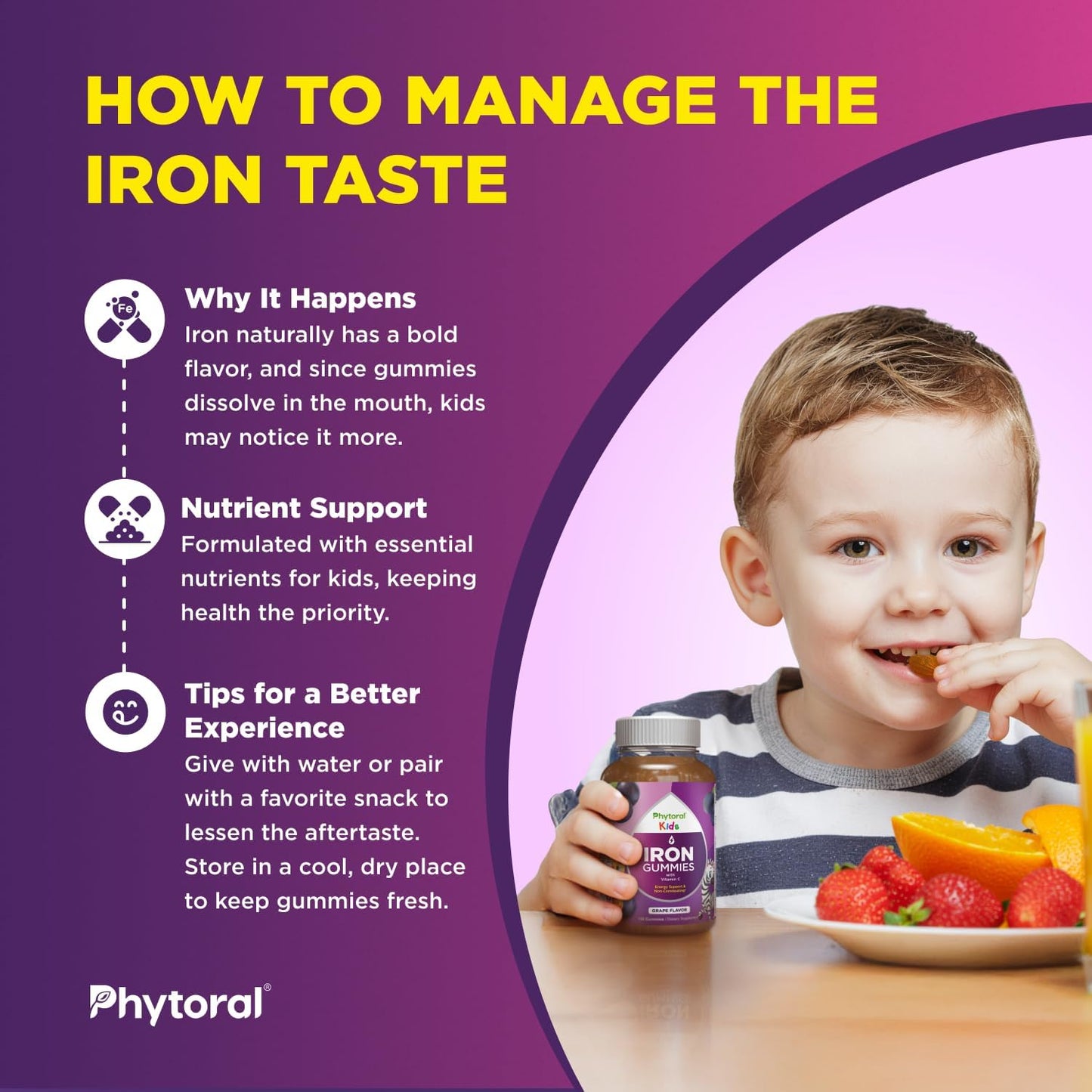 Iron Gummies with Vitamin C for Children - Blood Builder Iron Supplements - Vitamin B6, B12, A, Niacin & Folate - Vegan & Non-GMO - 120 Count - görsel 3