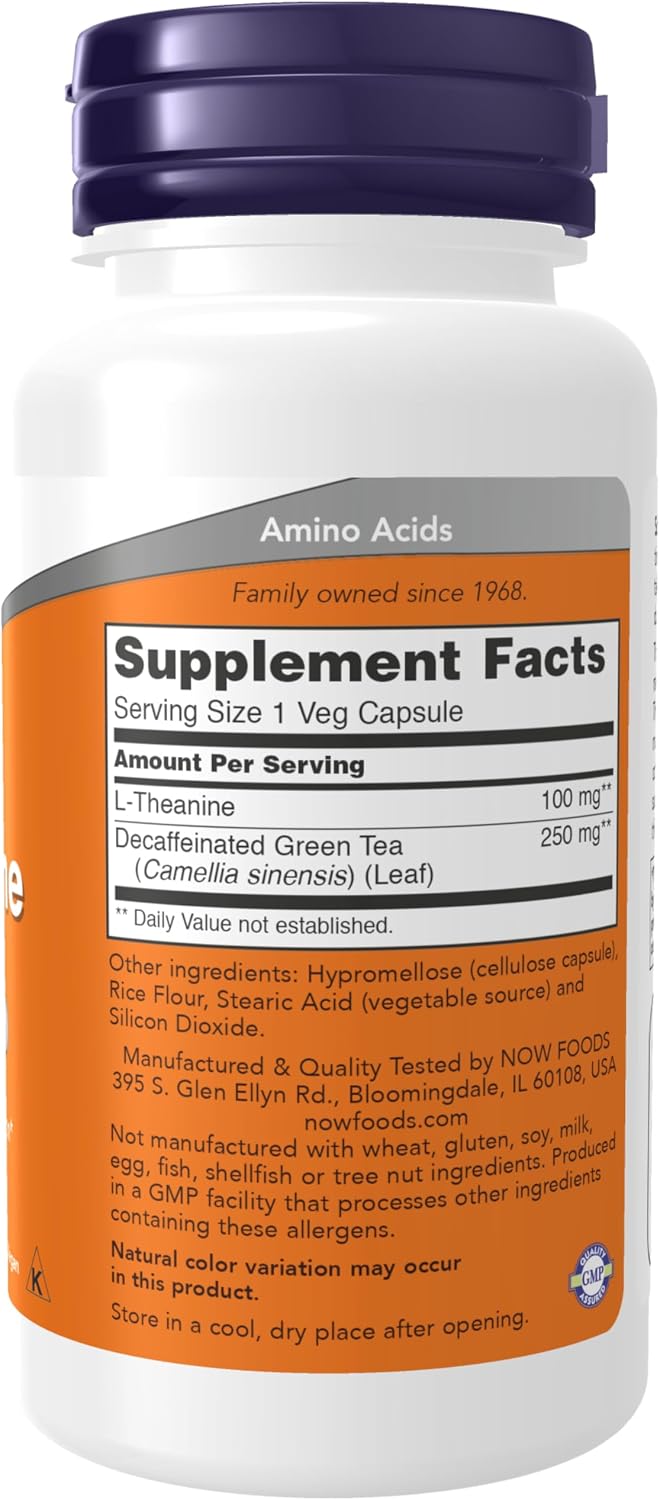 NOW Foods L-Theanine 100 mg with Decaf Green Tea, Stress Management*, 90 Veg Capsules - görsel 2