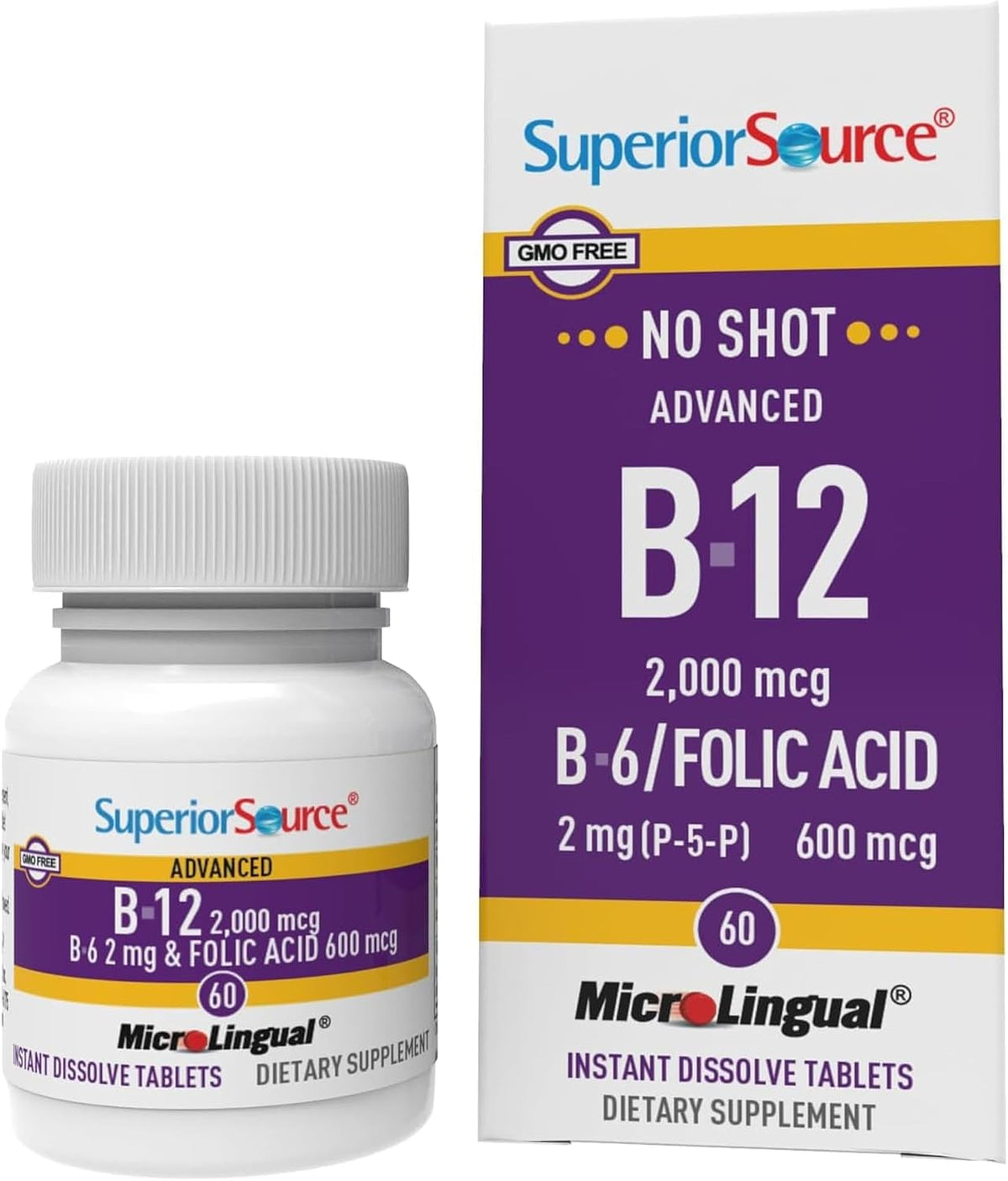 Superior Source NO Shot Advanced B-12 2000 mcg with B6 & Folic Acid - 60 Sublingual Tablets - görsel 1
