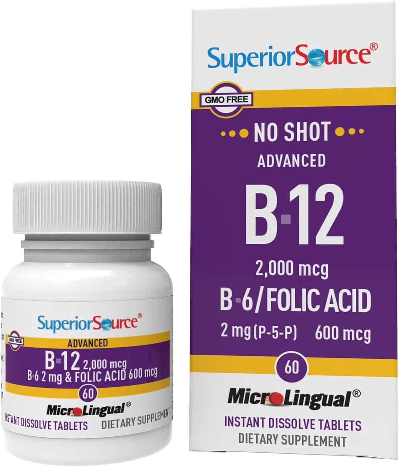 Superior Source NO Shot Advanced B-12 2000 mcg with B6 & Folic Acid - 60 Sublingual Tablets - görsel 1
