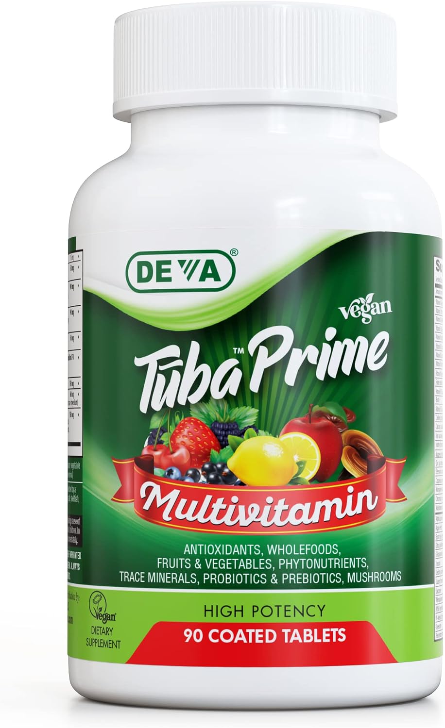 DEVA Tuba Prime Vegan Multivitamin – High-Potency Vitamin and Mineral Food Supplement with Antioxidants, Fruits, Vegetables, Super Mushrooms, Probiotics, Prebiotics, Seeds, Herbs – 90 Tablets - görsel 1