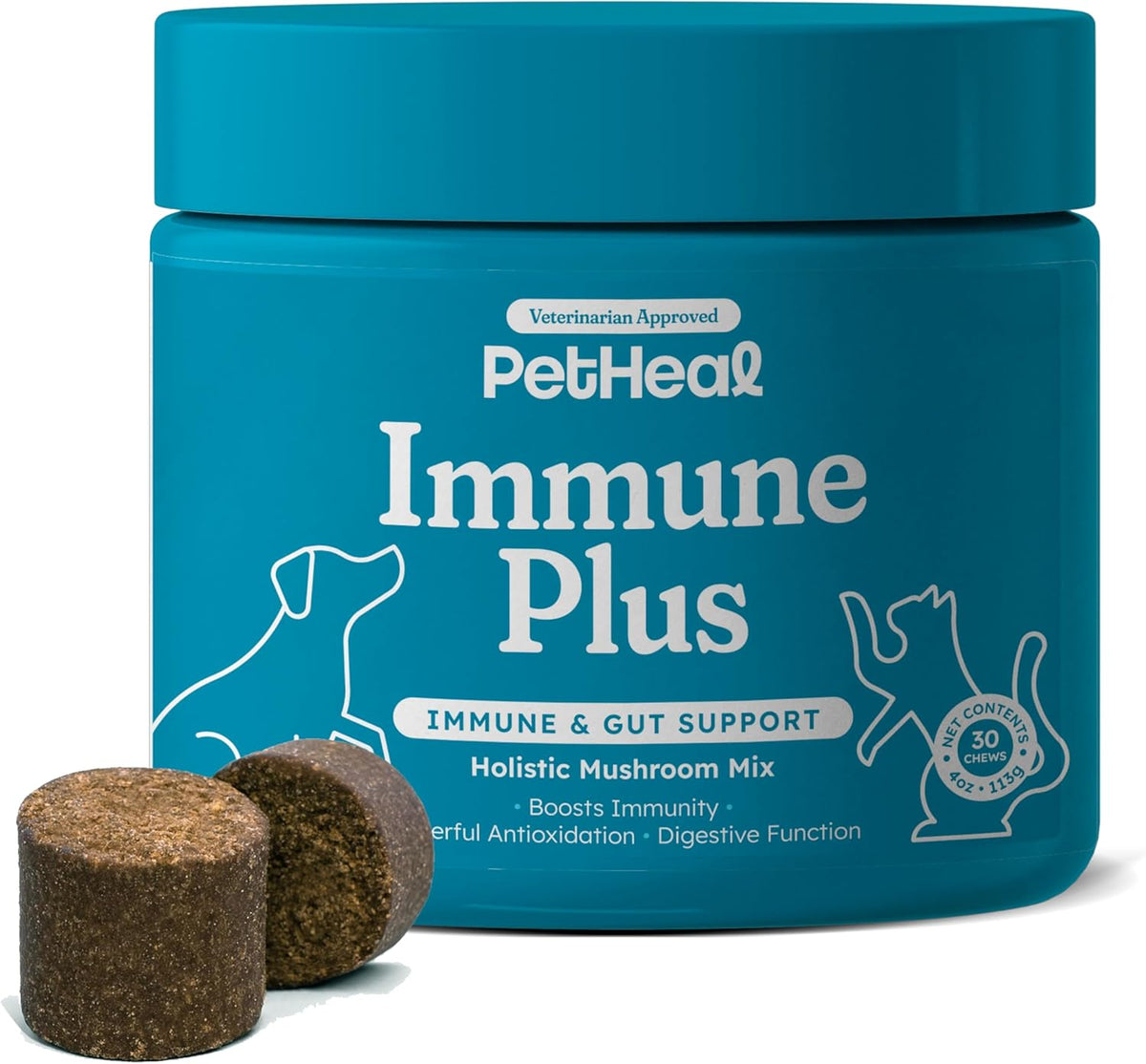 PetHeal Immune Plus Chews for Dogs – Vet-Reviewed Immune, Energy & Liver Support with Turkey Tail, Reishi & Milk Thistle | 30 Pork-Flavoured Soft Chews - görsel 1