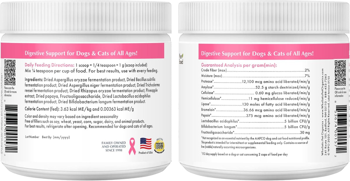 Wholistic Pet Organics Daily Probiotics for Dogs & Cats - Digestive Health Support with Prebiotics & Enzymes - 113 g Powder - görsel 9